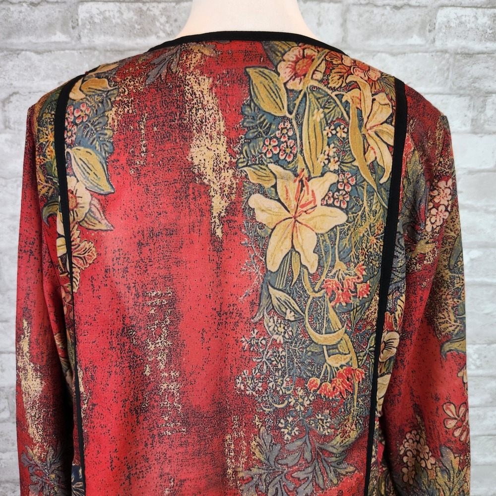 Soft Surroundings Long Kimono Duster Floral Boho Open Front Red Size Large - Picture 7 of 9